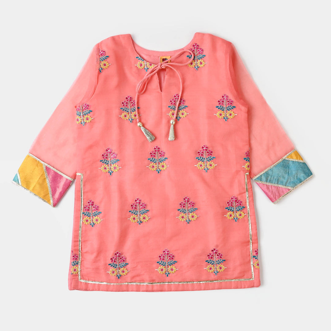 Girls Viscose 3PCs Suit Chatta Patti - Peach