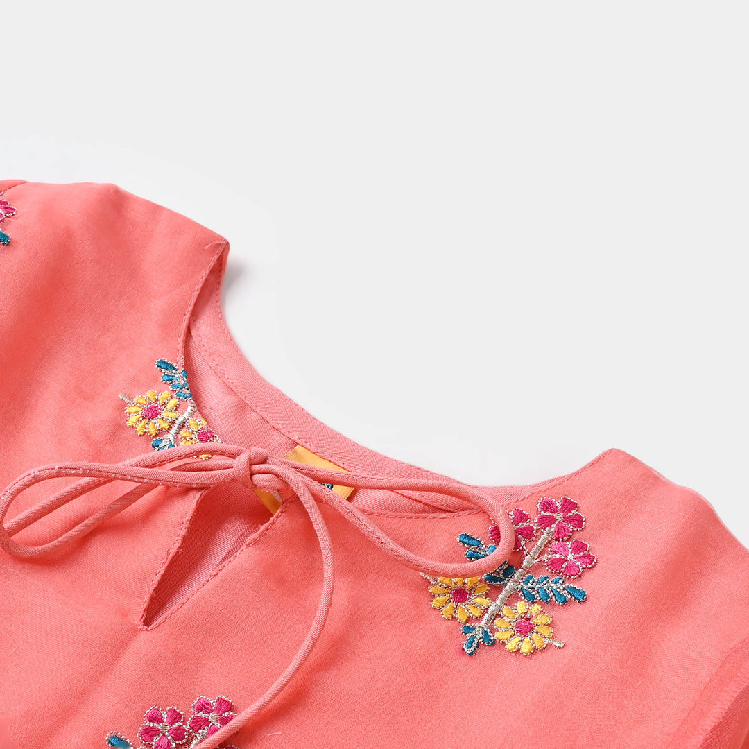 Girls Viscose 3PCs Suit Chatta Patti - Peach