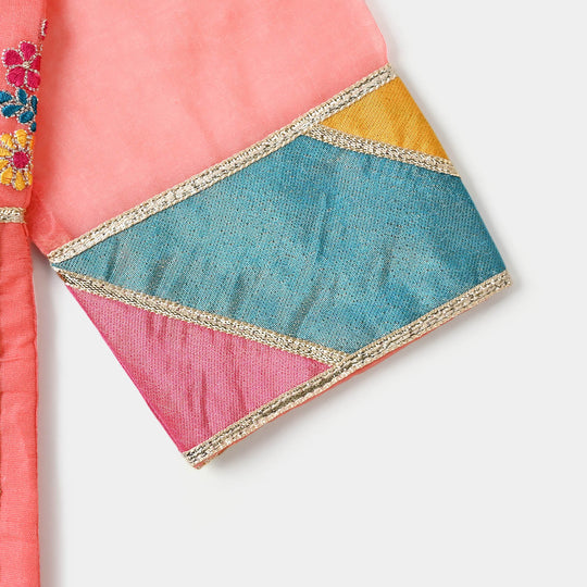 Girls Viscose 3PCs Suit Chatta Patti - Peach