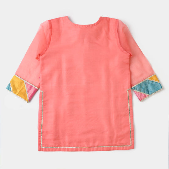 Girls Viscose 3PCs Suit Chatta Patti - Peach
