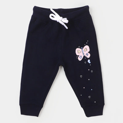 Infant Girls Terry Sleeping Pajama Butterfly - Navy Blue