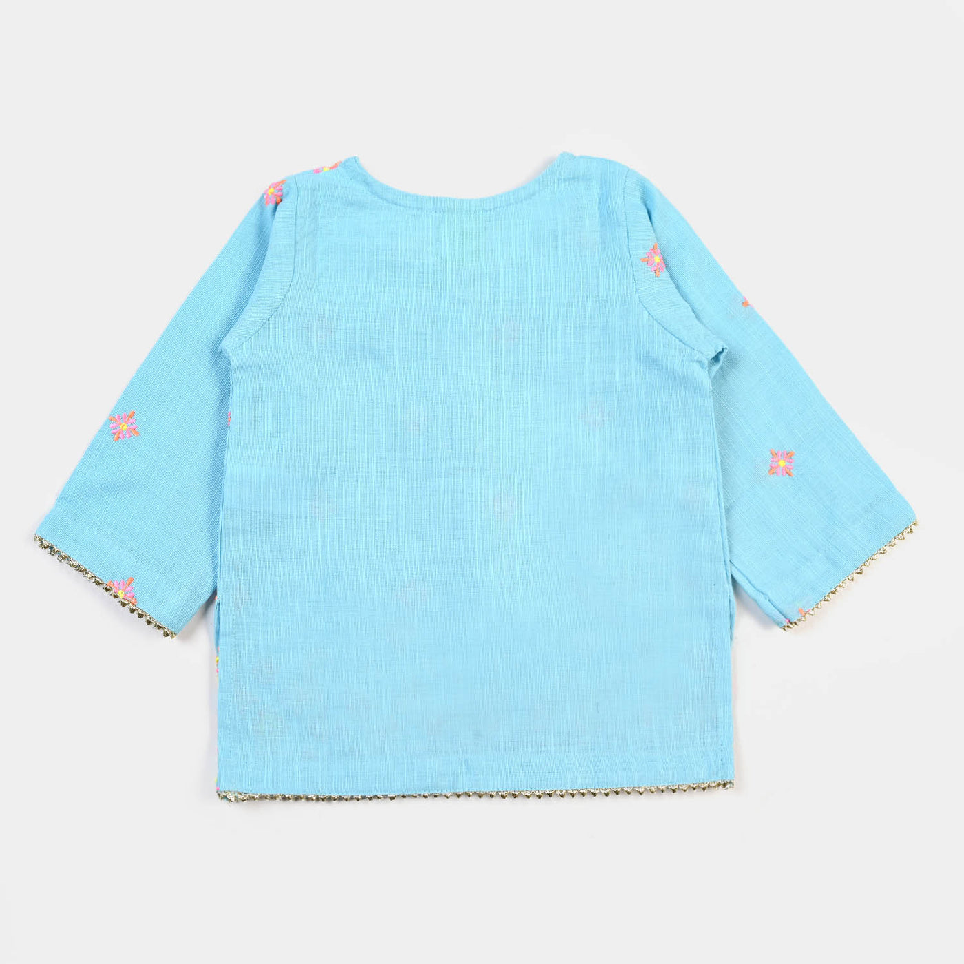 Infant Girls Cotton Embroidered Kurti Pop - Blue