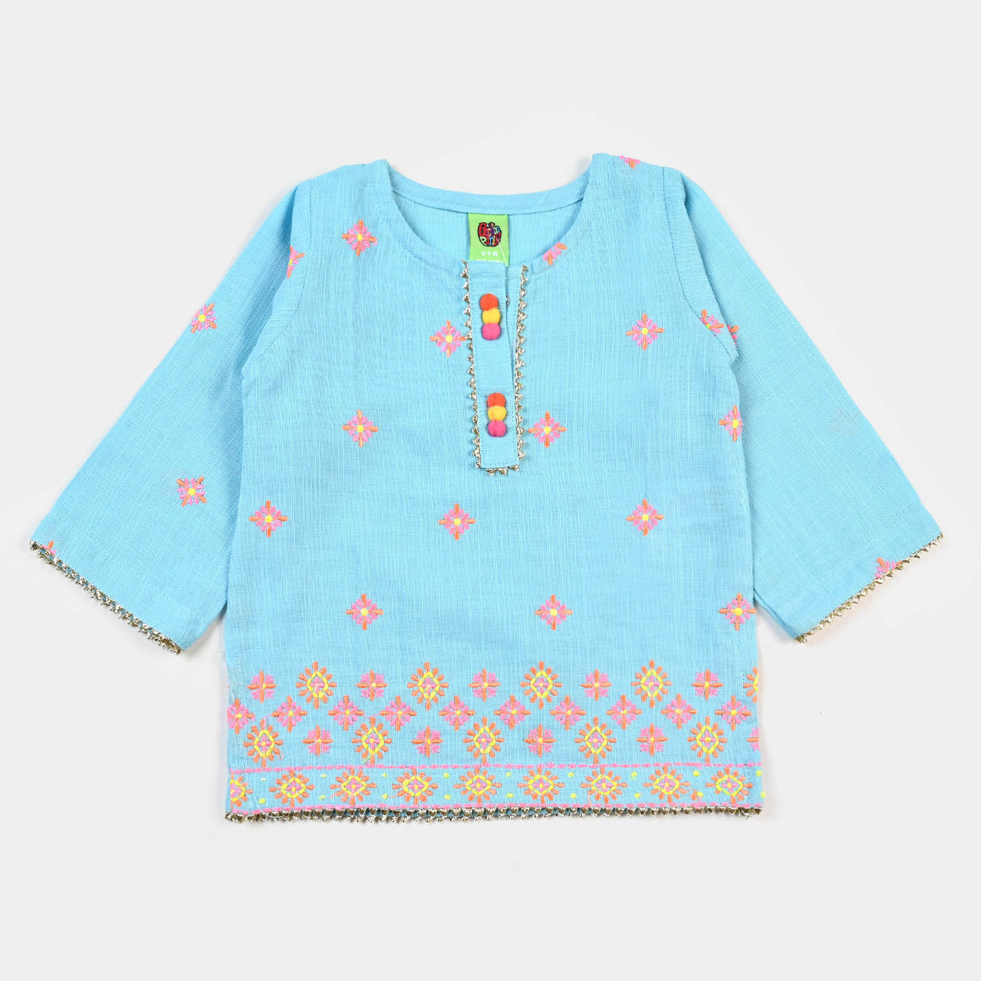 Infant Girls Cotton Embroidered Kurti Pop - Blue