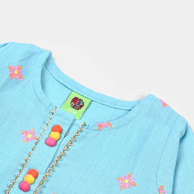 Infant Girls Cotton Embroidered Kurti Pop - Blue