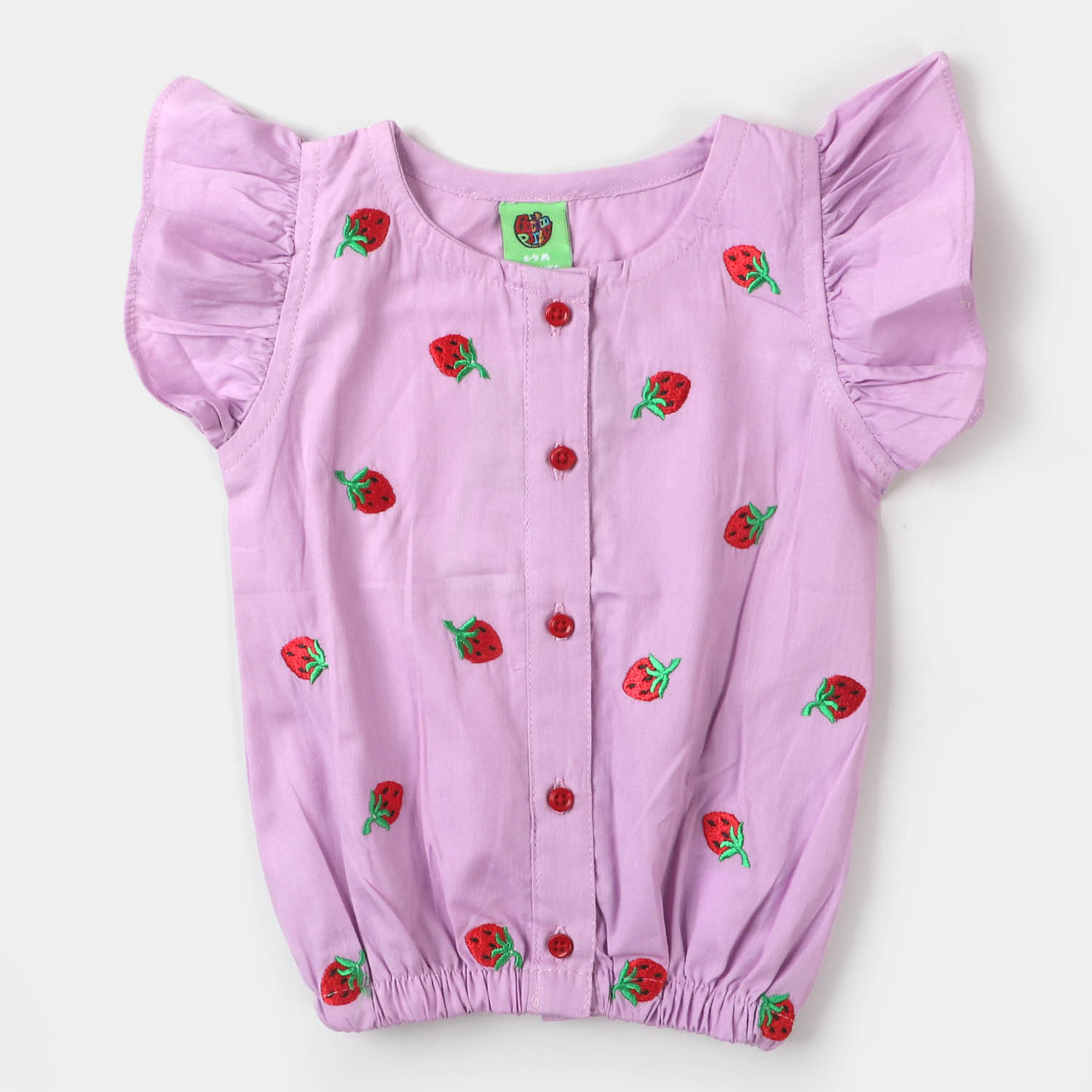 Infant Girls Cotton Embroidered Top Strawberry Fun