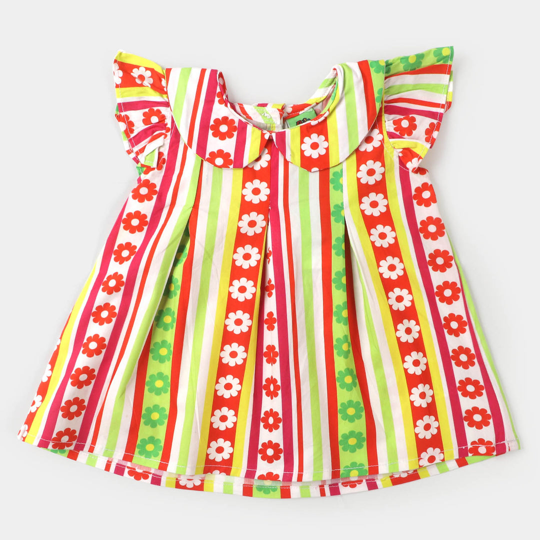 Infant Girls Cotton Casual Frock - Multi