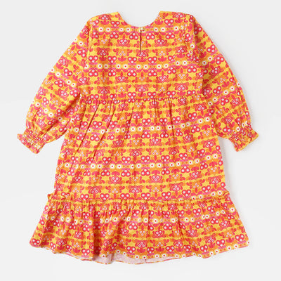 Girls Cotton Casual Frock - Multi